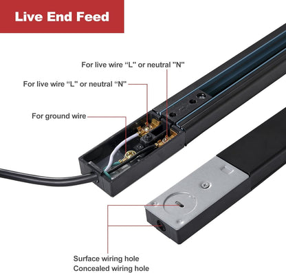 26FT H Track Lighting Rails Black, H Type Track Lighting Rails Kit with End Caps and Live End Feed Connector, Track Lighting Kit Compatible with 3-Wire Single Circuit H Style Track System
