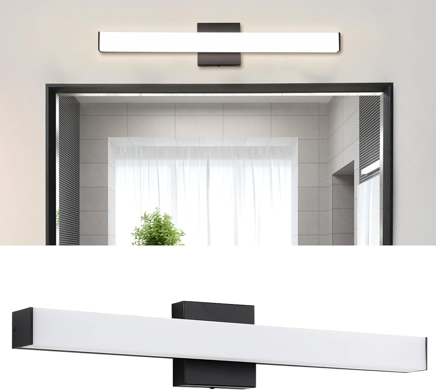 Bathroom Vanity Light Brushed Nickel Square LED 24 Inch 14W 4000K Natural White Light Wall Bar Lighting Fixtures over Mirror (Matte Black, 24In)