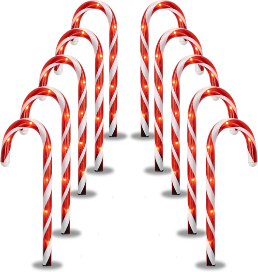 Dazzle Bright Set of 10 Christmas Candy Cane Pathway Markers Lights, 10.6" Connectable Christmas Walkway Stakes Lights with 60 Count Lights Decorations for Xmas Outdoor Indoor Yard Lawn Patio Decor