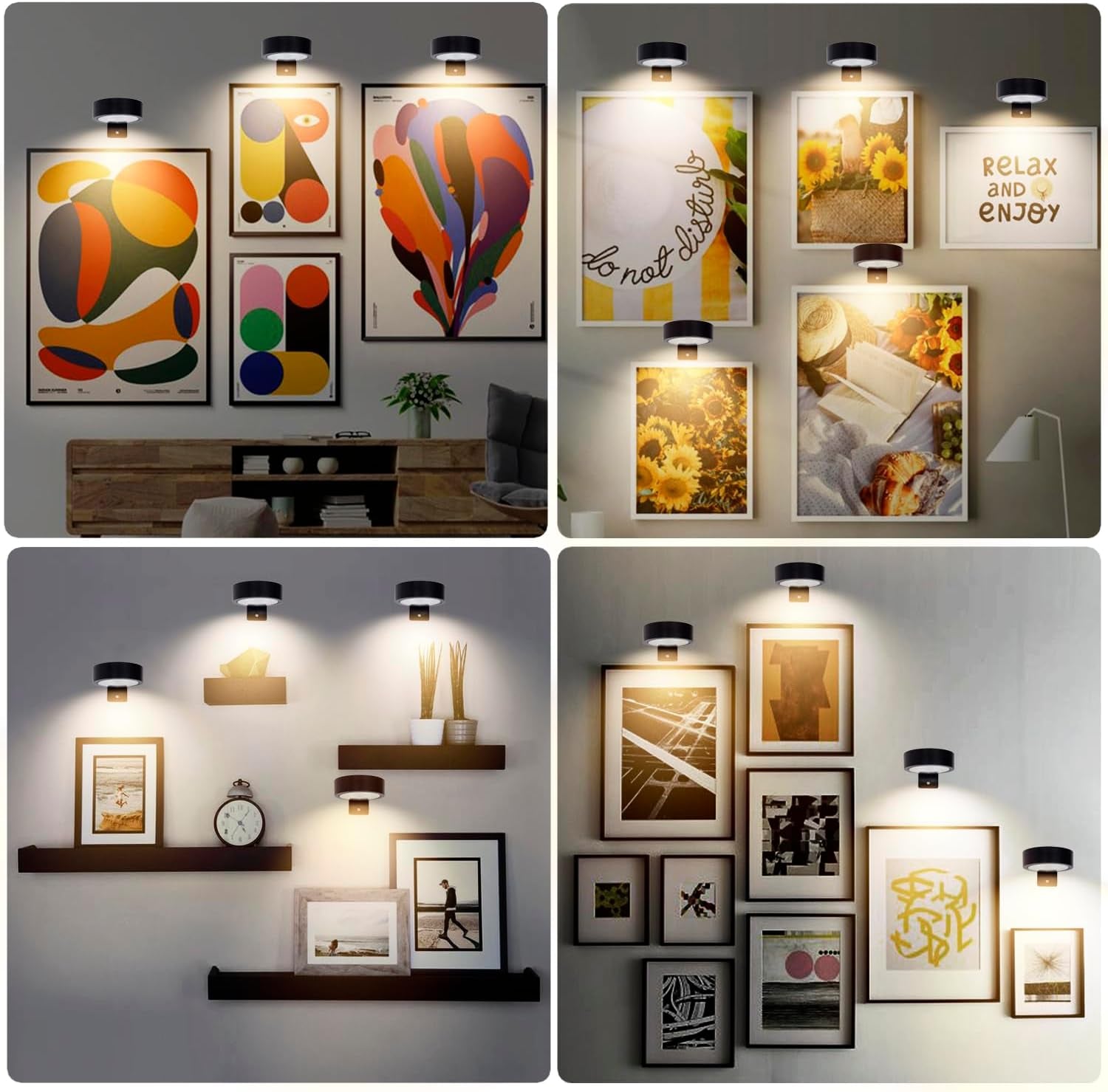 3Pack LED Picture Light Magnetic Painting Light with Remote and Dimmable Timer, LED Picture Frame Lights for Wall, Art Display Light with 3 Lighting Modes, Wireless Wall Decor Puck Lights, Black