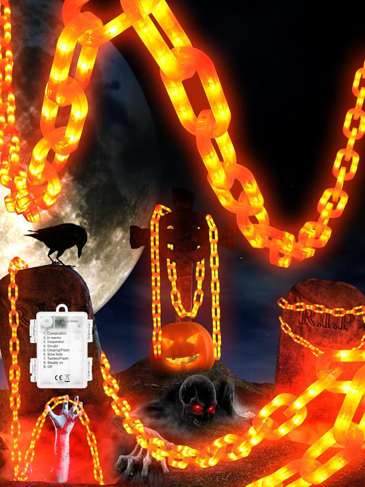 Halloween Decorations Battery String Lights - 10 Ft 160 LED Plastic Chain String Lights with Waterproof, 8 Lighting Modes and Timer Function (Orange) US Patent Product