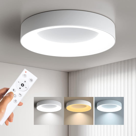 Flush Mount Ceiling Light with Remote Control, 24W Dimmable Modern White Light Fixture for Bedroom, Kitchen and Living Room