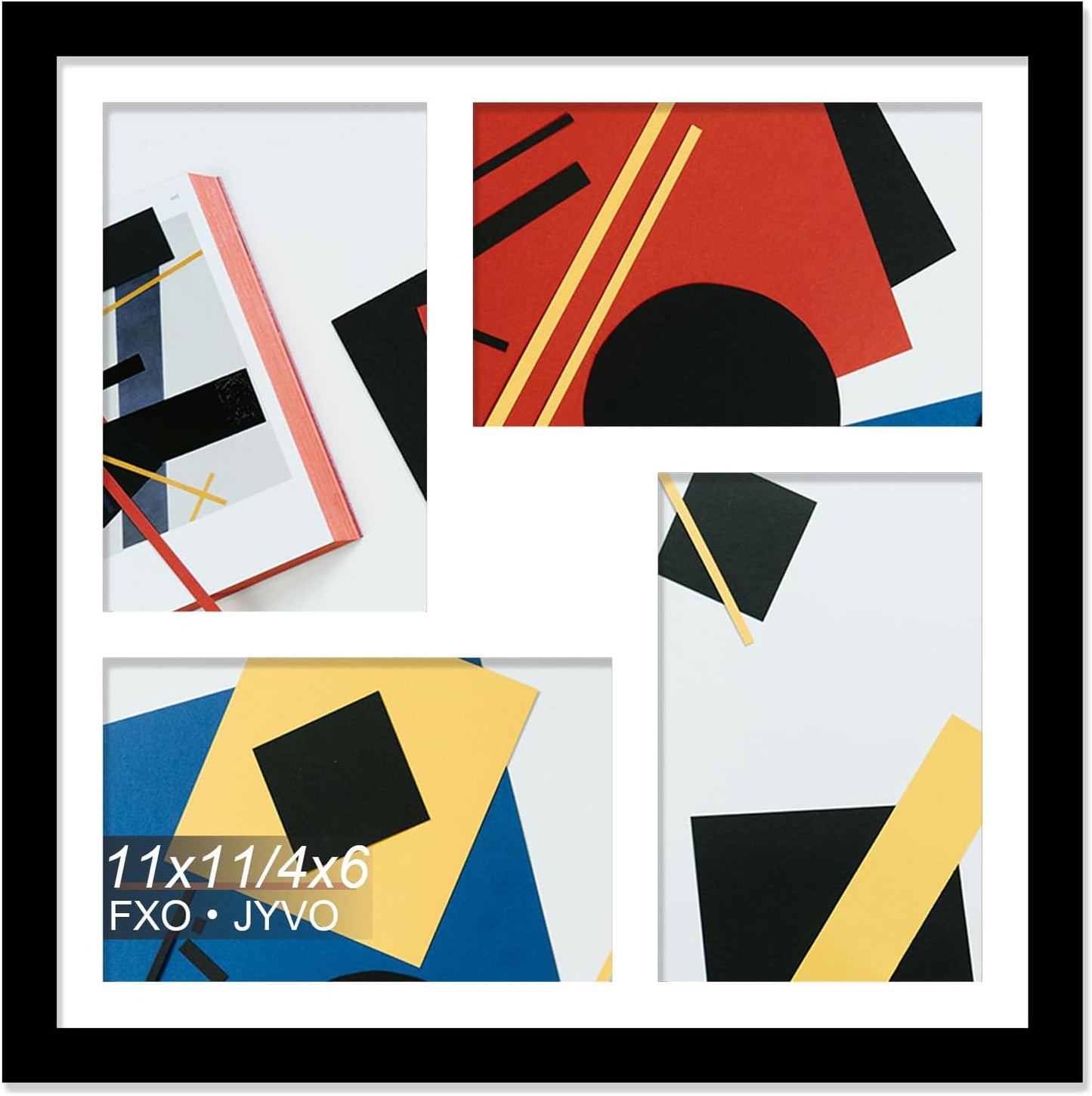 4X6 Picture Frame Collage, Display 6 4X6 Picture Collage or 13X13 Photo Only without Mat, Light Weight and High Transparent Frame for Wall - 1 Pack/Black/6-Openings