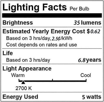 G40 Replacement Bulbs, 120V 5 Watt Clear Globe Incandescent Light Bulbs Fits E12 C7 Candelabra Base, Dimmable String Light Bulbs Replacement for Indoor Outdoor Patio Decor, (25 Pack)