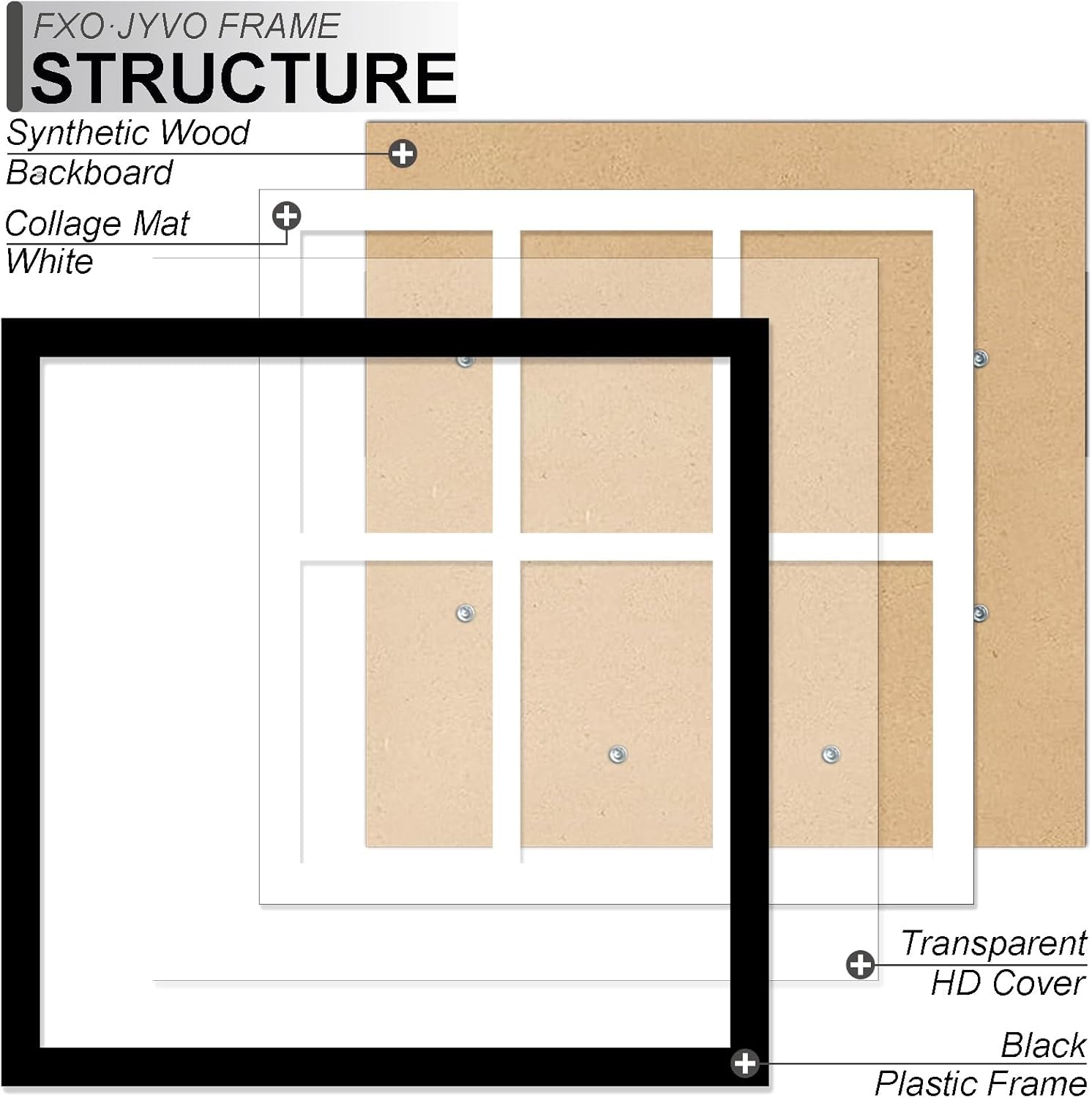 4X6 Picture Frame Collage, Display 6 4X6 Picture Collage or 13X13 Photo Only without Mat, Light Weight and High Transparent Frame for Wall - 1 Pack/Black/6-Openings