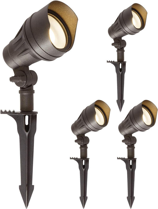 Hykolity Low Voltage LED Landscape Spotlight, 10W 390LM 12V Wired for Outdoor Yard Lawn, Die-Cast Aluminum Construction, 50-Watt Equivalent 15-Year Lifespan, 4 Pack