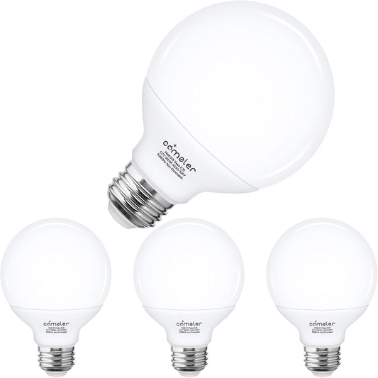 Comzler G25 LED Globe Light Bulbs, 80 Watt Equivalent 5000K Daylight Vanity, 900LM LED Bathroom Light Bulbs, E26 Medium Screw Base, Non-Dimmable, Pack of 4