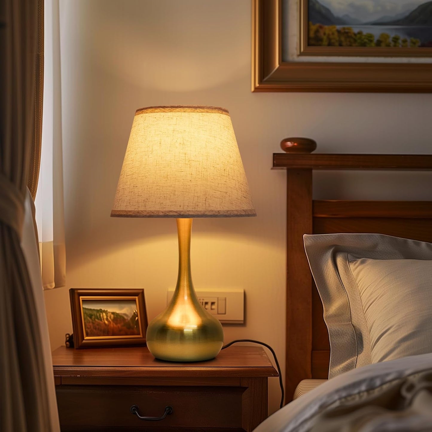 ONEWISH Touch Table Lamp Set of 2, Farmhouse 3-Way Dimmable Bedside Lamps for Nightstand with Fabric Shade, Desk Lamp for Reading, Bedroom, Livingroom, Office