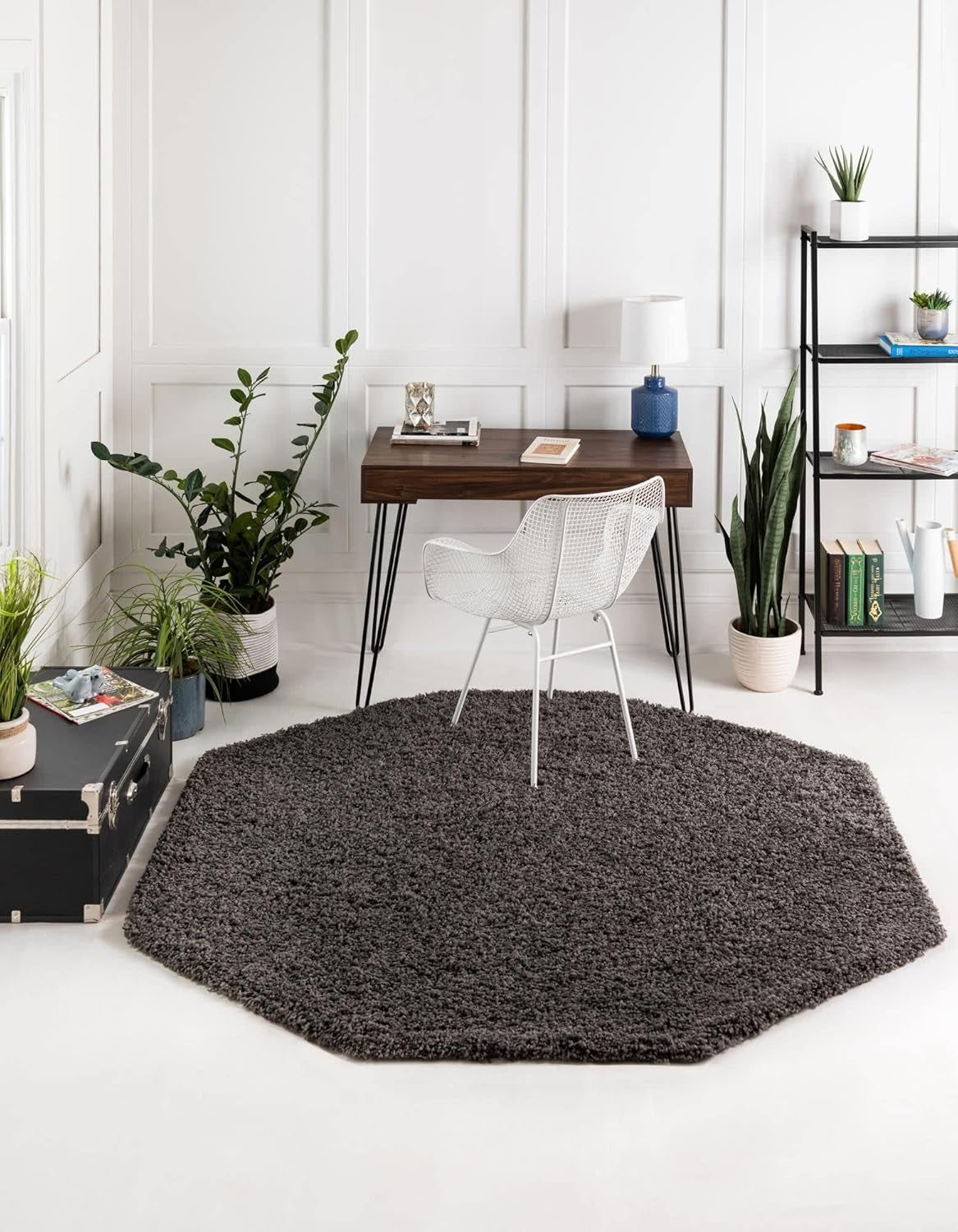 Unique Loom Solid Shag Collection Area Rug (8' X 11' Rectangle Cloud Gray)