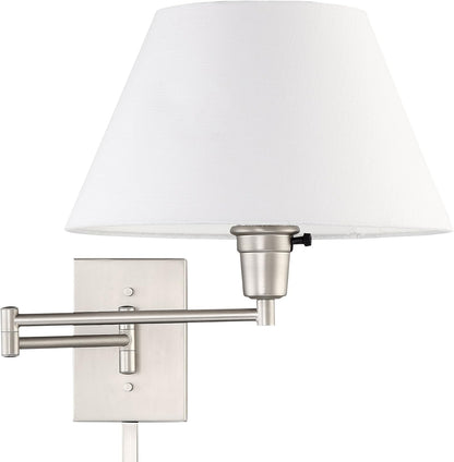 Kira Home Cambridge 15" Swing Arm Wall Lamp - Plug In/Wall Mount + Golden Bronze Fabric Shade, 150W 3-Way, Black Finish, 2-Pack