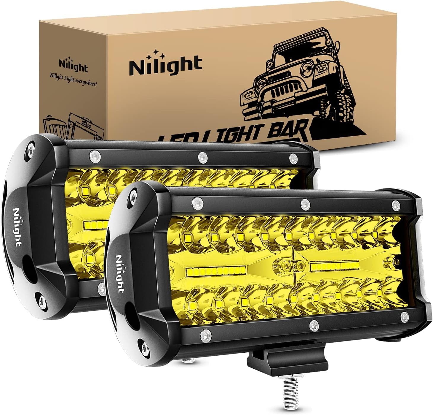 Nilight LED Pods 2Pcs 6.5 Inch 120W Yellow Flood Spot Combo Triple Row Driving Lamp Roof Bumper off Road LED Work Lights Bar for Van Camper Wagon Car Pickup Golf Cart ATV UTV SUV Truck Boat 4X4