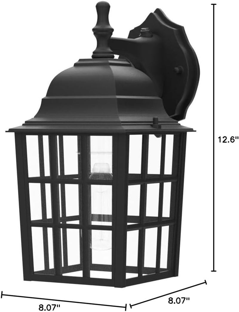 Brightever 2-Pack Dusk to Dawn Outdoor Wall Lantern, Exterior Light Fixtures Wall Mount with Photocell Sensor, Black Wall Light Waterproof, Waterfall Glass outside Wall Sconce for Porch House Garage