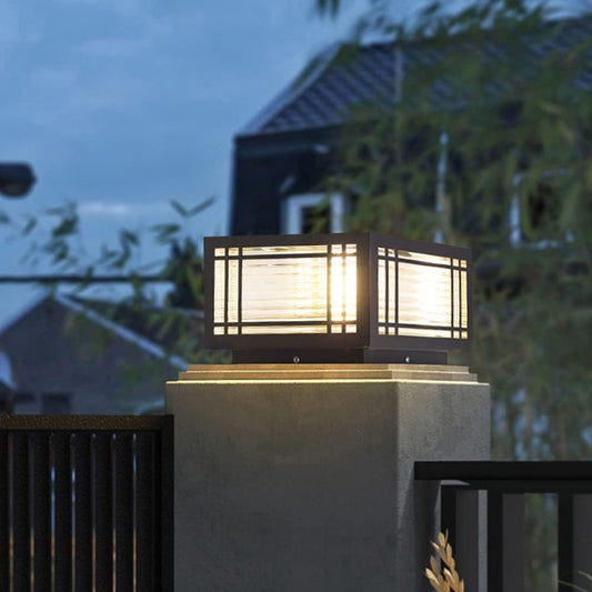 SLAWA Outdoor Post Caps Lights Modern Square Fence Pillar Lamps Waterproof Lawn Column Cap Lamp Courtyard Stainless Steel Housing Light Deck Post Light Fixture with Pier Mount Yard Pedestal Light