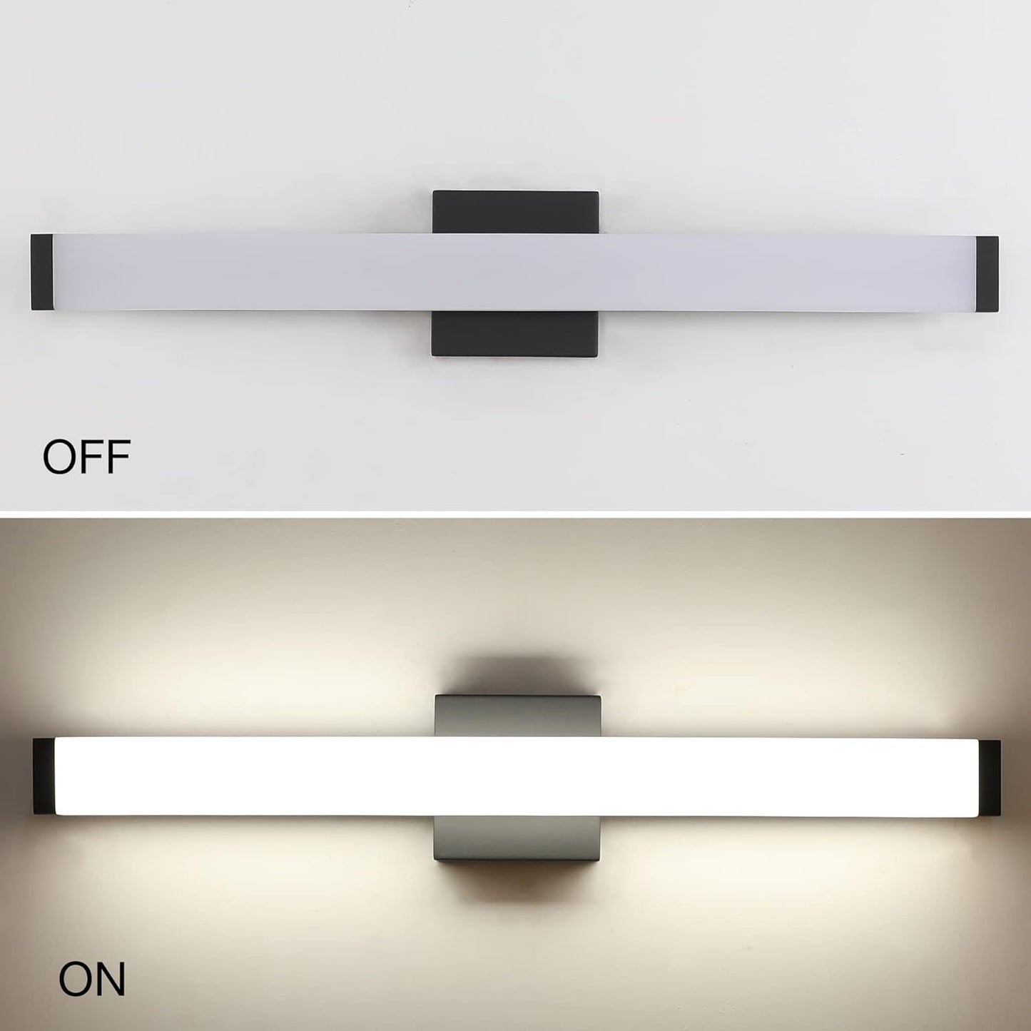 Bathroom Vanity Light Brushed Nickel Square LED 24 Inch 14W 4000K Natural White Light Wall Bar Lighting Fixtures over Mirror (Matte Black, 24In)