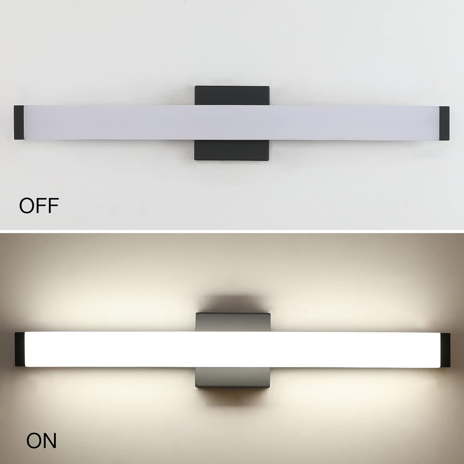 Bathroom Vanity Light Brushed Nickel Square LED 24 Inch 14W 4000K Natural White Light Wall Bar Lighting Fixtures over Mirror (Matte Black, 24In)