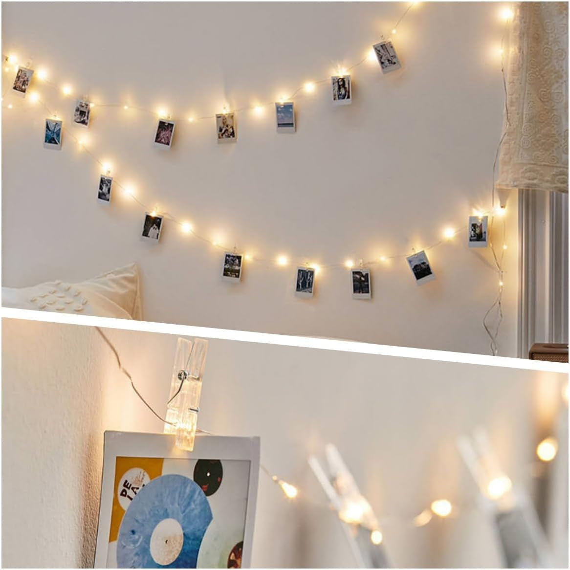 33Ft Photo Clip String Lights,Usb or Battery Powered,8 Modes 100 LED 10M Hanging String Fairy Lights with Remote,Decoration for Bedroom Christmas Wedding Décor