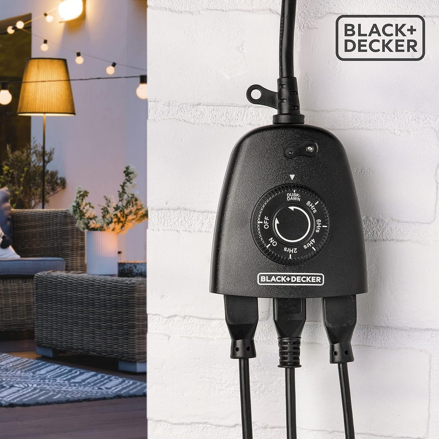 BLACK+DECKER Outdoor Timer with 3 Grounded Outlets - Waterproof Outlet Timer with Countdown, Dusk to Dawn Timer for Lights, Holiday Decorations - Durable Light Timers with Photocell Sensor