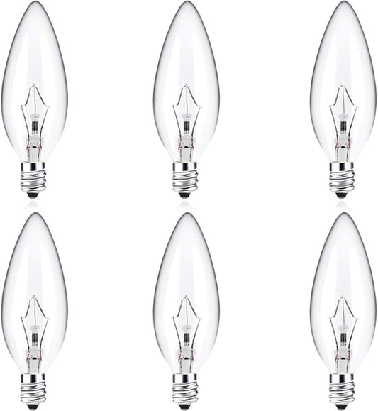 40 Watt Clear Candelabra Base (E12) 110V_120V,Flame Shaped Incandescent Chandelier Light Bulbs,Dimmable, Warm White (6)