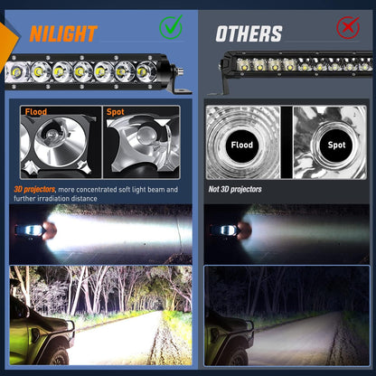 Nilight - 40007C-A 51Inch 250W Super Slim Spot Flood Combo Bar Driving Fog Single Row off Road LED Lights-2 Style Mounting Brackets, White