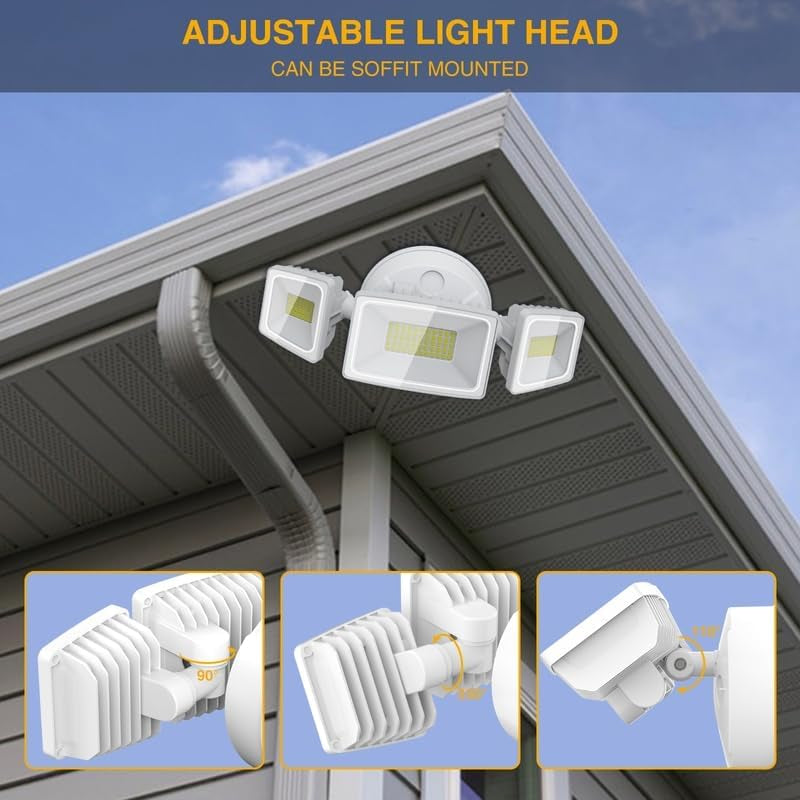 Onforu 60W Flood Lights Outdoor, 6000LM Brightness Security Lights Switch Controlled, 3 Adjustable Heads, IP65 Waterproof, 6500K Wall Mount Exterior LED Flood Light