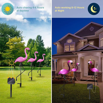 Solar Flamingo Light 3 Pcs, Waterproof Solar Garden Lights Outdoor Decor, Pink Flamingo Garden Decor, Birthday Christmas New Home Gift, for Yard Lawn Walkway Pathway