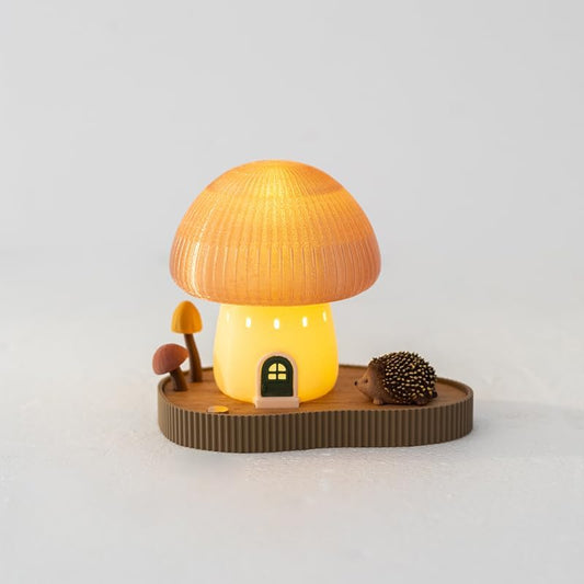 Mushroom Night Light, Portable Cordless Small Rechargeable Battery Operated Lamp, Cute Wooden Nightstand Bedside Table Lamp Lighting Bedroom Decor Girls Birthday Gifts (Mushroom Hedgehog)