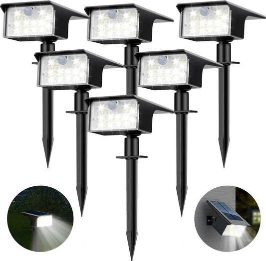 Nipify Solar Spot Lights Outdoor Motion Sensor, [6 Pack/62 LED]3 Modes Solar Landscape Spotlights Outdoor Waterproof, 2-In-1 Solar Lights Outdoor Wall Lights for Yard Garden Patio Pathway, Cool White