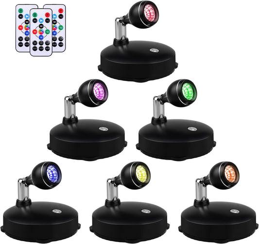 LEASTYLE Spotlight Indoor Battery Operated Led Spot Light Stick up Lights with Remote, Mini Spotlight Dimmable Accent Lights for Lighting up Paintings Pictures(6 Pack)