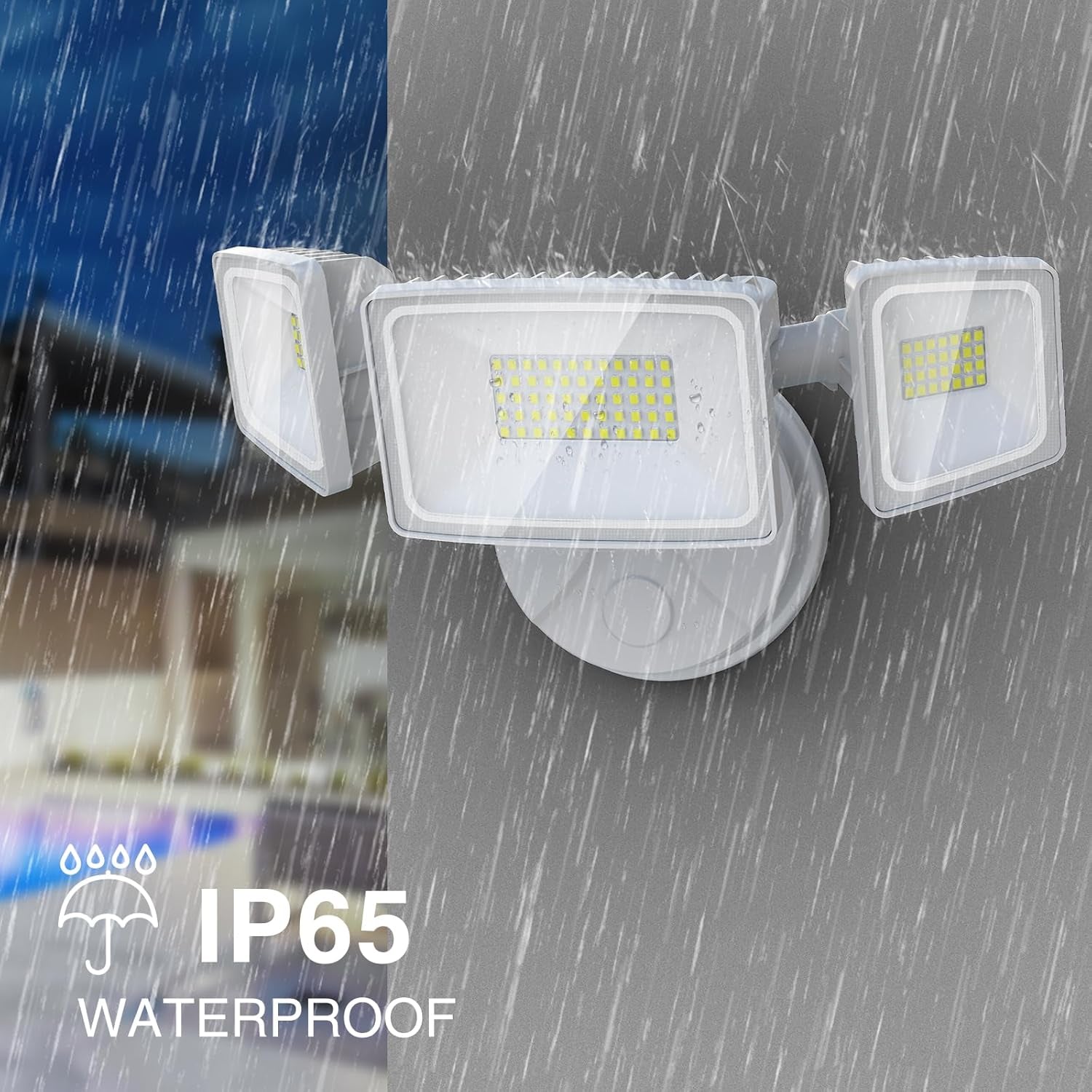 Onforu 60W Flood Lights Outdoor, 6000LM Brightness Security Lights Switch Controlled, 3 Adjustable Heads, IP65 Waterproof, 6500K Wall Mount Exterior LED Flood Light