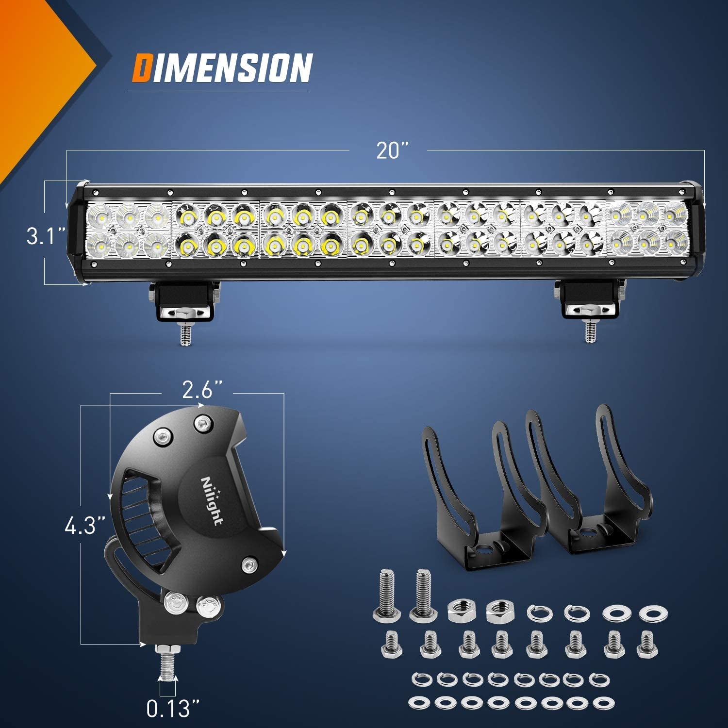 Nilight LED Light Bar 20 Inch 126W Spot Flood Combo Led off Road Lights 12V 5Pin Rocker Switch LED Light Bar Wiring Harness Kit, 2 Years Warranty, Model: ZH082, Clear