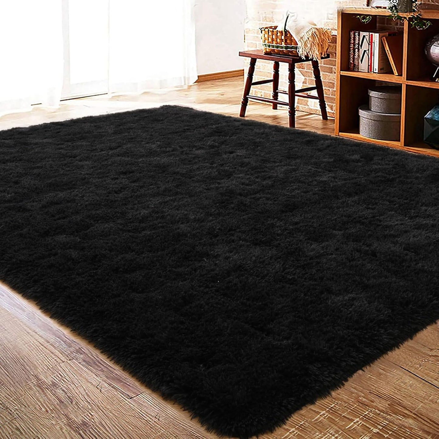 ISEAU Black Rug Super Soft Shaggy 4X6 Feet Rugs for Bedroom, Fluffy Area Rug for Living Room Floor Rug, Fuzzy and Comfy Carpet Nursery Shag Rug for Kids Boys Room Decor