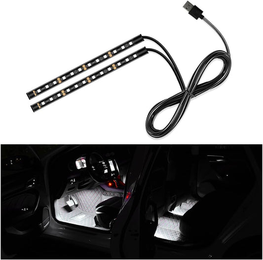 Car LED Strip Light, 24 LED Auto Interior under Dash Atmosphere Lights with USB Port, Vehicle Decor Lamp Ambient Night Light Strip Lighting Kit, Universal Car Accessories (White)