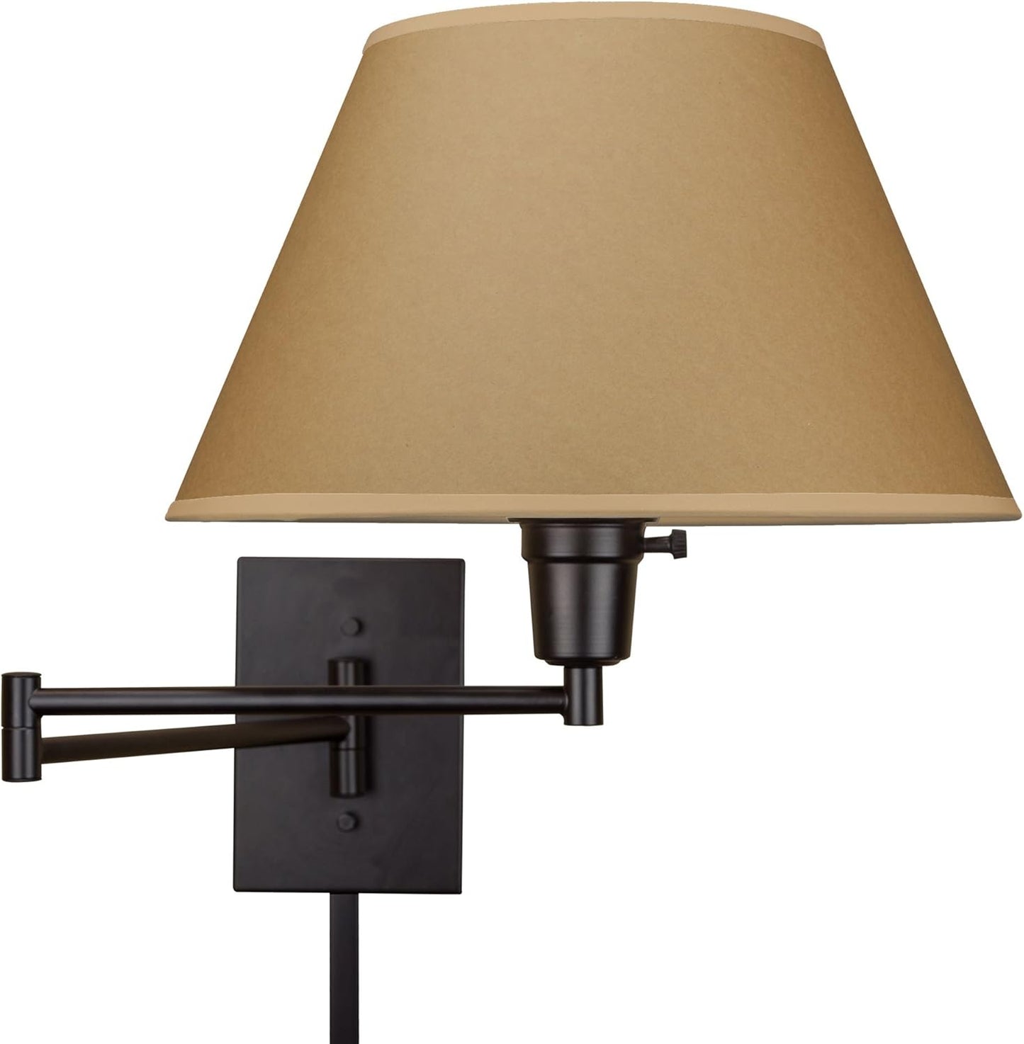 Kira Home Cambridge 15" Swing Arm Wall Lamp - Plug In/Wall Mount + Golden Bronze Fabric Shade, 150W 3-Way, Black Finish, 2-Pack