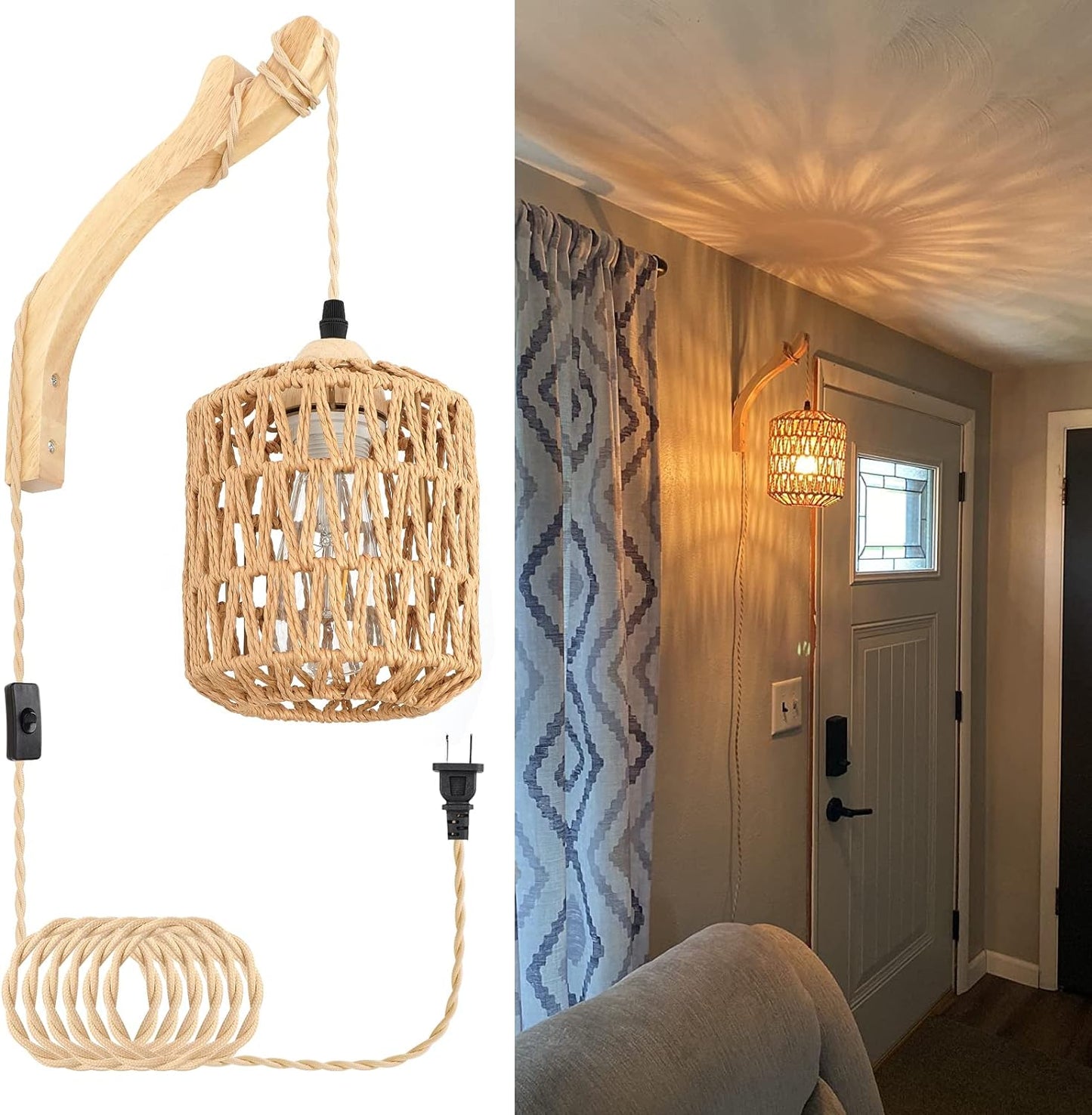 Frideko 3-Light Bathroom Vanity Light Fixtures, Modern Rattan Bathroom Lighting Fixtures over Mirror, Boho Wall Sconces with Woven Lampshade, Black Wall Lamp for Farmhouse Living Room Bedroom
