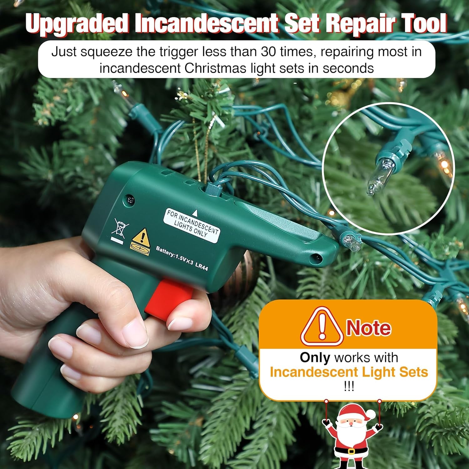 6 in 1 Incandescent Christmas Light Set Repair Tool, Christmas Light Tester for Fixing Christmas String Lights, Christmas Tree Bulb Tester Fuse Checker with 30 Replacement Bulbs (Clear)