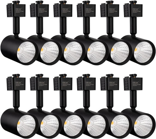 Mirrea LED Track Lighting Heads Compatible with Single Circuit J Type Rail Ceiling Spotlight for Accent Task Wall Art Exhibition Lighting 6.5W 3000K Warm White 24° Black Painted Pack of 12