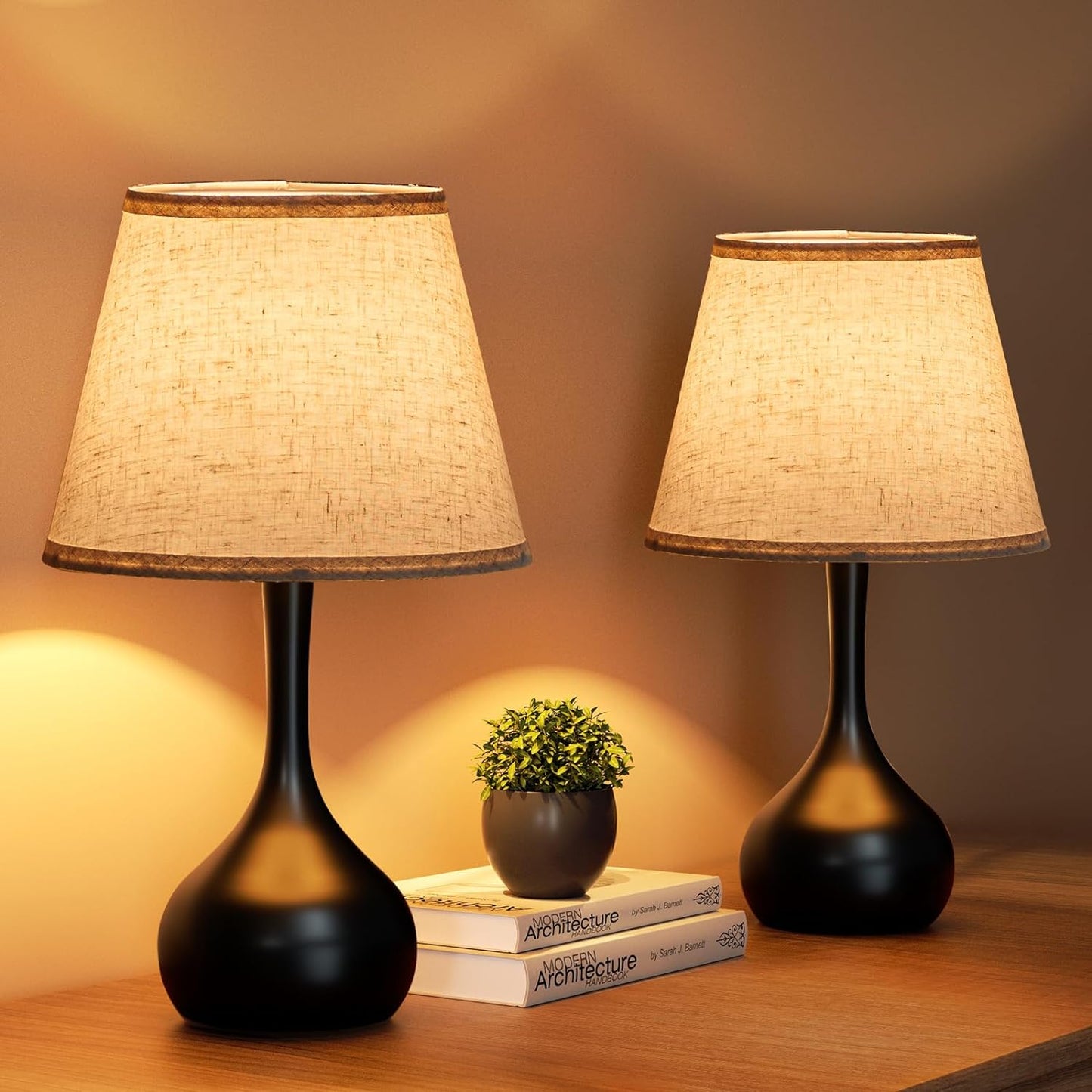 ONEWISH Touch Table Lamp Set of 2, Farmhouse 3-Way Dimmable Bedside Lamps for Nightstand with Fabric Shade, Desk Lamp for Reading, Bedroom, Livingroom, Office