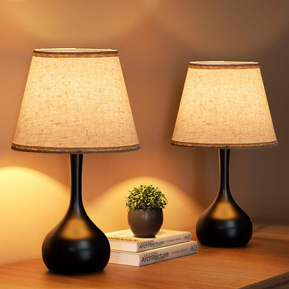 ONEWISH Touch Table Lamp Set of 2, Farmhouse 3-Way Dimmable Bedside Lamps for Nightstand with Fabric Shade, Desk Lamp for Reading, Bedroom, Livingroom, Office