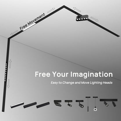 SCON XTB106-C-B Updated 4-Wire Ceiling Surface Mounted Magnetic Track Lighting, Aluminum Linear Rail Section System, Input Power Track for LED Light Lamp Head (50Cm/19.7Inch/No Driver/Black)