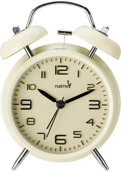 {Loud Alarm for Deep Sleepers) 4'' Twin Bell Alarm Clock with Backlight for Bedroom and Home Decoration(Green)