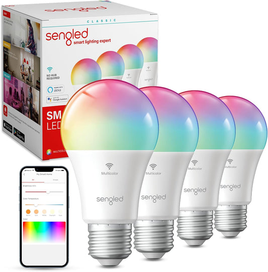 Sengled Wifi Color Changing Light Bulb, Alexa Smart Light Bulbs That Work with Alexa & Google Assistant, A19 RGB No Hub Required, 75 W Equivalent 800LM CRI>90, Set of 4