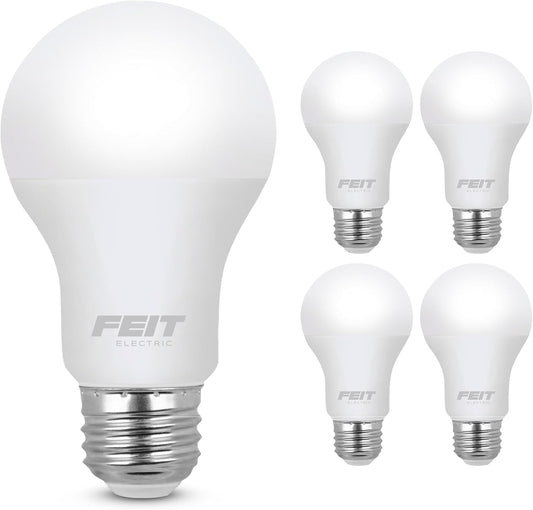 Feit Electric A19 LED Light Bulbs, 60W Equivalent, Non-Dimmable, 800 Lumens, E26 Standard Base, 2700K Soft White, 80 CRI, 10 Year Lifetime, Energy Efficient, 4 Pack, A800/827/10KLED/4