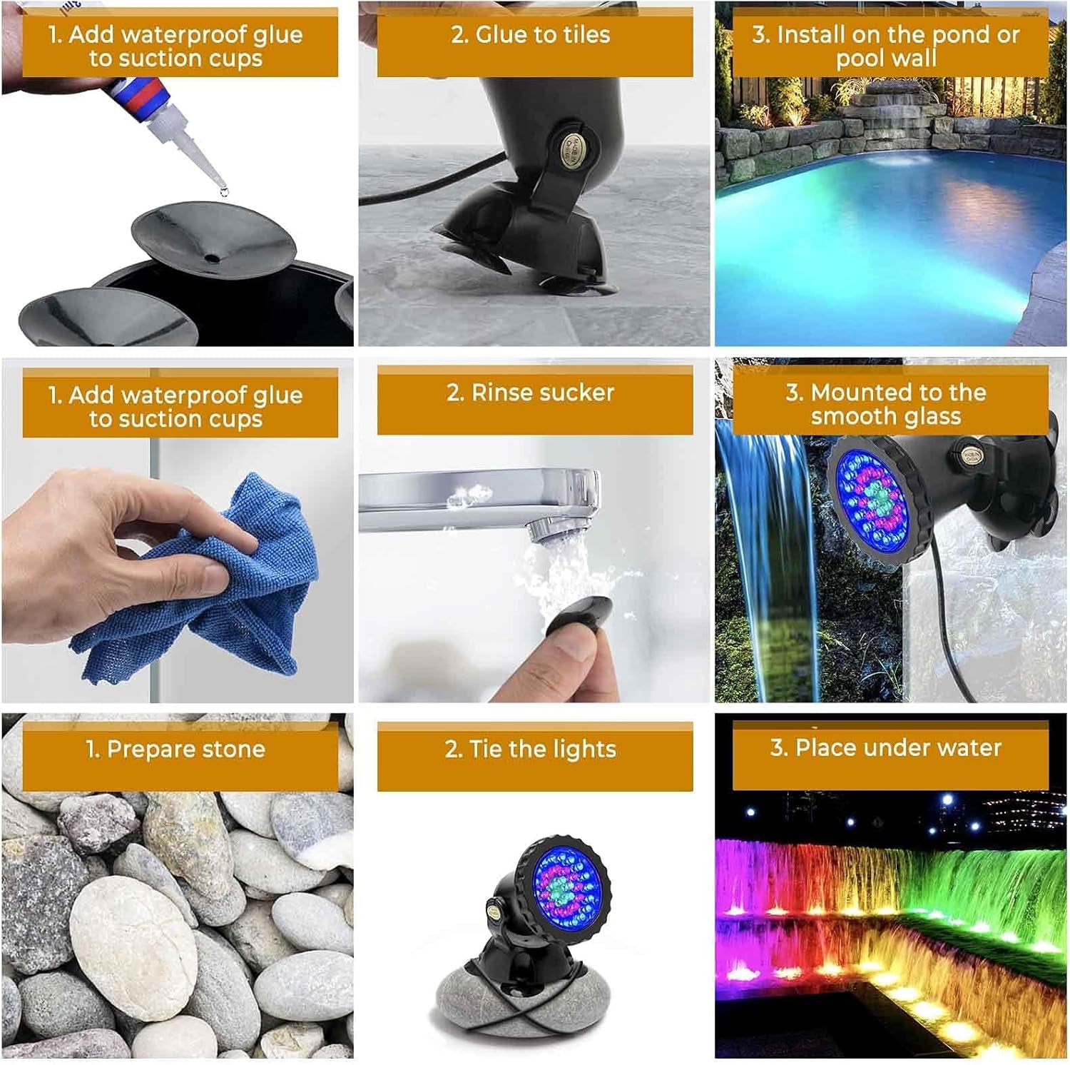 Pond Lights, IP68 Waterproof RGB Pond Lights LED Dimmable Underwater Landscape Lawn Light, 6 Pack