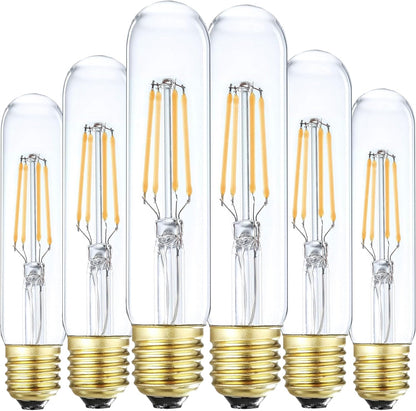 6 Pack T10 Tubular Light Bulbs, 25W Bulb, Clear Incandescent, E26 Medium Base, Warm White, Dimmable Vintage Tubular Style Showcase Bulb