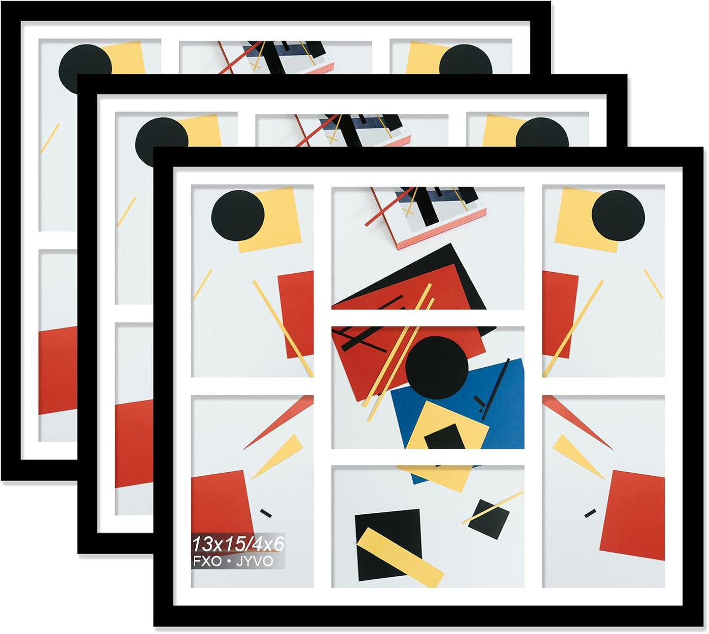 4X6 Picture Frame Collage, Display 6 4X6 Picture Collage or 13X13 Photo Only without Mat, Light Weight and High Transparent Frame for Wall - 1 Pack/Black/6-Openings