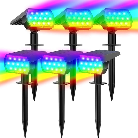 WELALO Solar Color Changing Spot Lights Outdoor, Waterproof Solar Christmas Lights with 7 Modes, Multicolor RGB Landscape Spotlights for Garden Yard Driveway Lawn Patio Pathway Decorations, 6 Pack