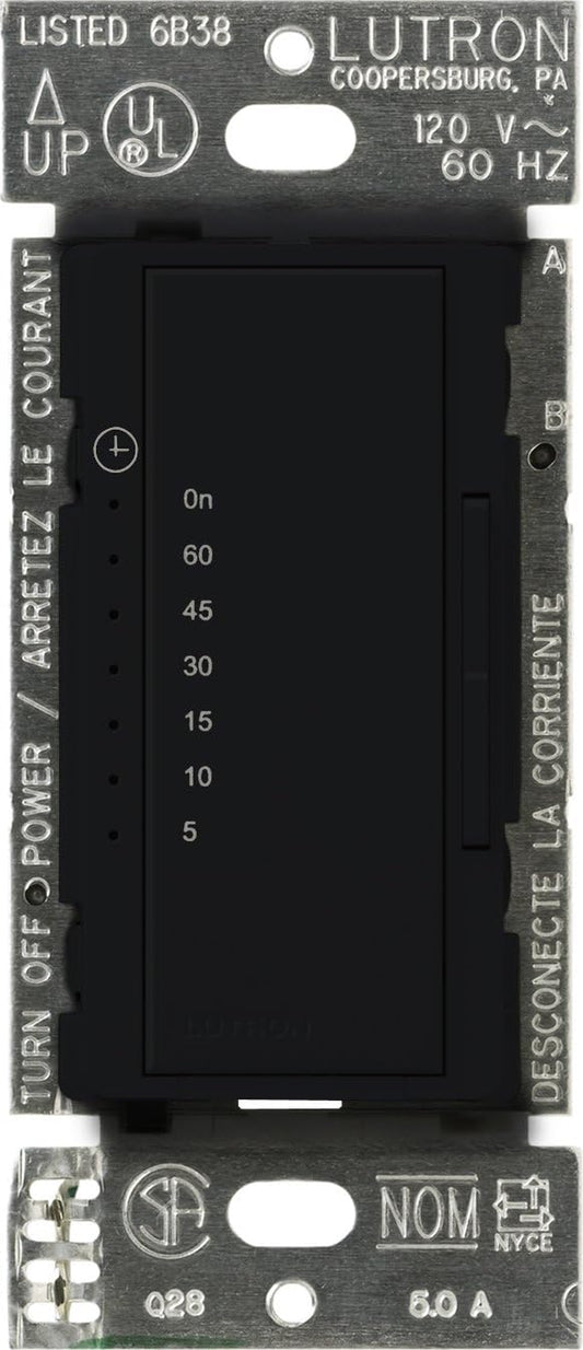 Lutron Maestro Countdown Timer Switch for Fans and Lights, 3A/150-Watt LED Bulbs, Single-Pole/Multi-Location | MA-T51MN-BL | Black