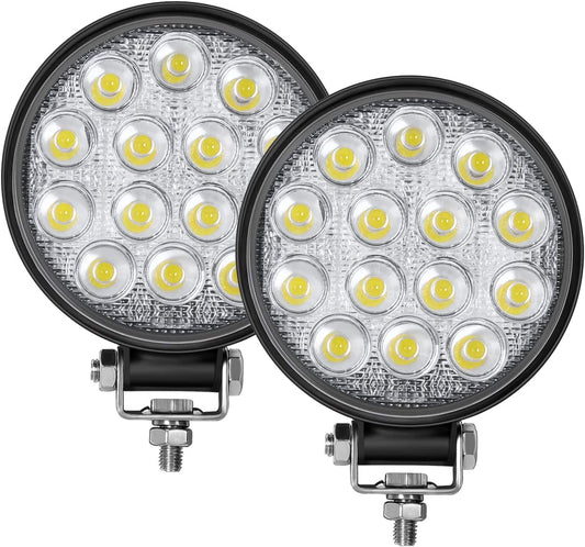 Zmoon Led round Light Bar 2PCS 4.5" 140W 14000LM Flood Light Pod off Road Fog Driving Roof Bar Bumper for SUV Truck, Hunters