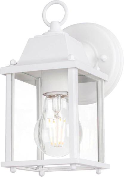 Lit-Path Outdoor Wall Lantern, Wall Sconce as Porch Lighting Fixture, E26 Base, Aluminum Housing plus Glass, Water-Proof and Outdoor Rated, ETL Qualified, 1-Pack, Black