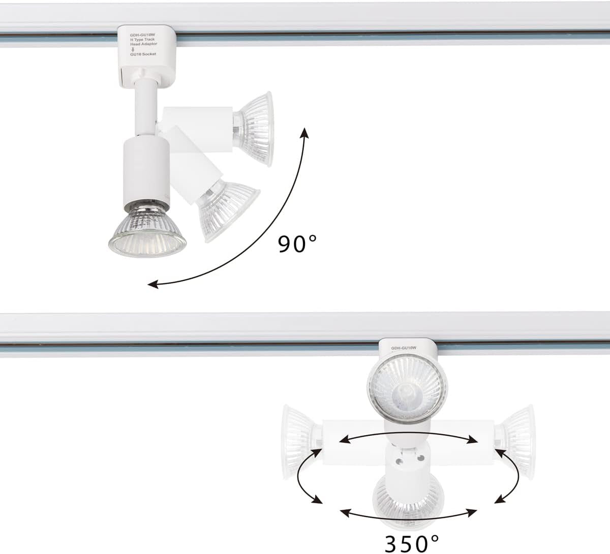 Mirrea H Type Track Lighting Head to GU10 Base Adapter Light Direction Adjustable Pack of 3 (White)